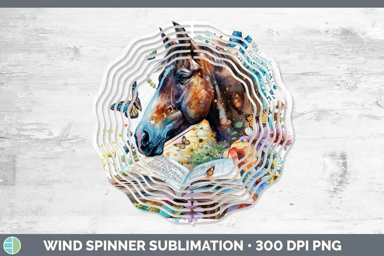 Watercolor Books Horse Wind Spinner Sublimation Spinner Desi