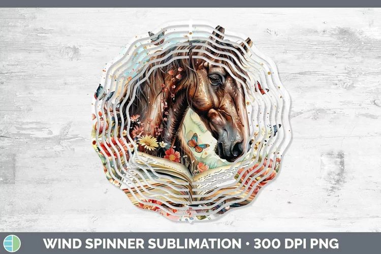 Watercolor Books Horse Wind Spinner Sublimation Spinner Desi