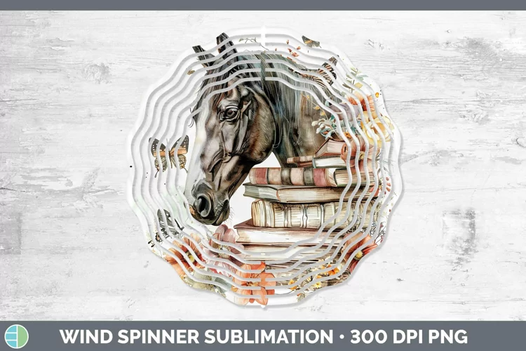 Watercolor Books Horse Wind Spinner Sublimation Spinner Desi