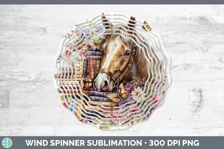 Watercolor Books Horse Wind Spinner Sublimation Spinner Desi