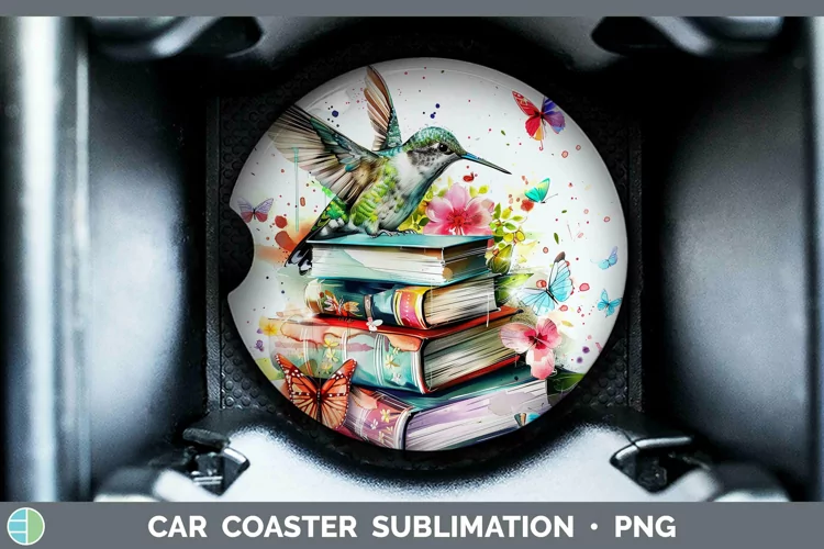 Watercolor Books Hummingbird Car Coaster Sublimation Coaster