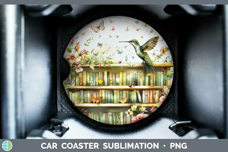 Watercolor Books Hummingbird Car Coaster Sublimation Coaster
