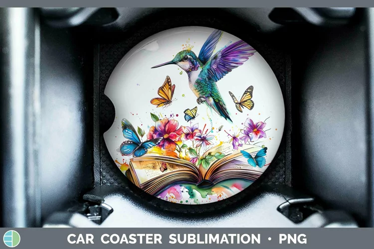 Watercolor Books Hummingbird Car Coaster Sublimation Coaster