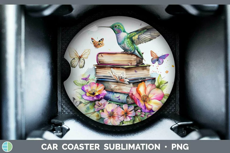 Watercolor Books Hummingbird Car Coaster Sublimation Coaster