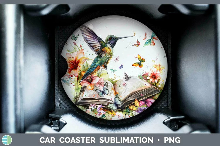 Watercolor Books Hummingbird Car Coaster Sublimation Coaster