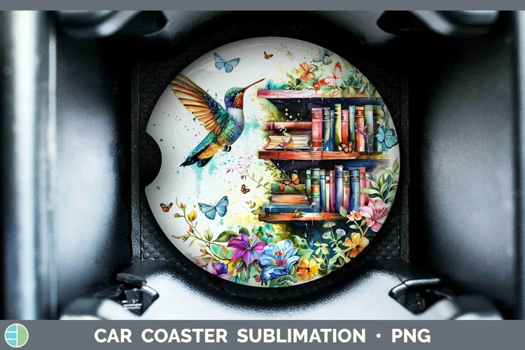 Watercolor Books Hummingbird Car Coaster Sublimation Coaster