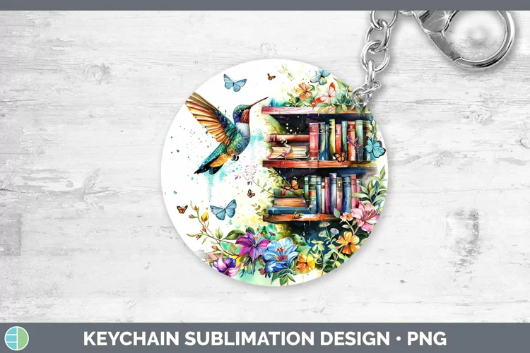 Watercolor Books Hummingbird Keychain Sublimation Keyring De