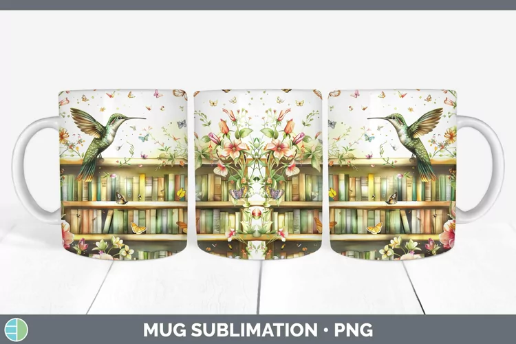 Watercolor Books Hummingbird Mug Wrap Sublimation Coffee Cup