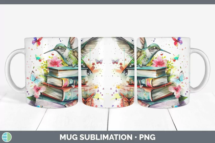 Watercolor Books Hummingbird Mug Wrap Sublimation Coffee Cup