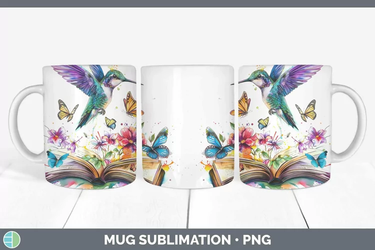 Watercolor Books Hummingbird Mug Wrap Sublimation Coffee Cup