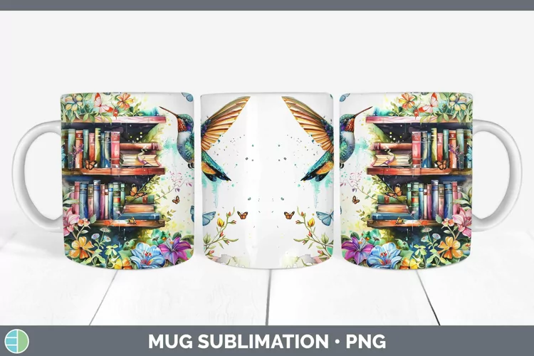 Watercolor Books Hummingbird Mug Wrap Sublimation Coffee Cup