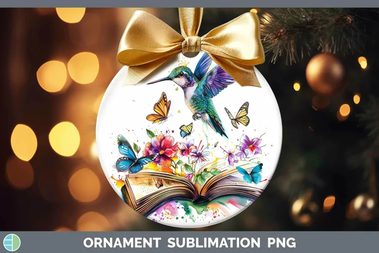 Watercolor Books Hummingbird Ornament Sublimation Bauble Des
