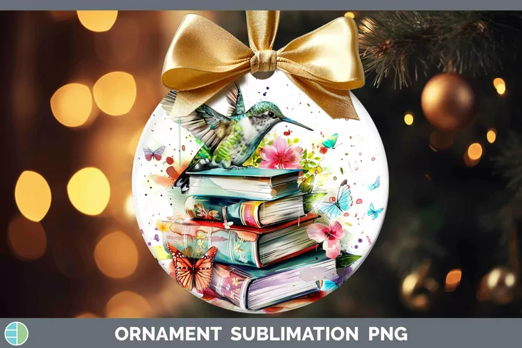 Watercolor Books Hummingbird Ornament Sublimation Bauble Des