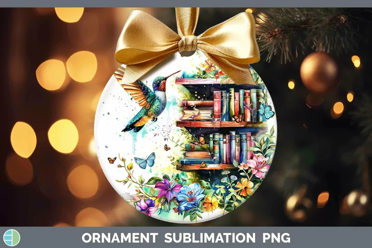 Watercolor Books Hummingbird Ornament Sublimation Bauble Des