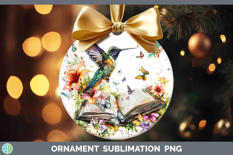 Watercolor Books Hummingbird Ornament Sublimation Bauble Des