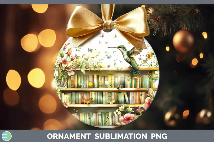 Watercolor Books Hummingbird Ornament Sublimation Bauble Des