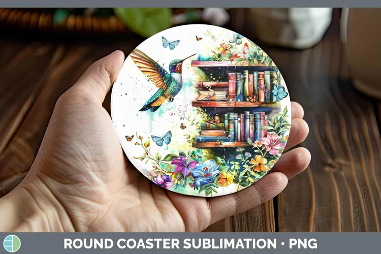 Watercolor Books Hummingbird Round Coaster Sublimation Coast