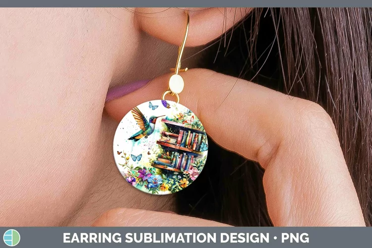 Watercolor Books Hummingbird Round Earrings Sublimation Earr