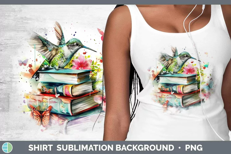 Watercolor Books Hummingbird Shirt Sublimation Sublimation B