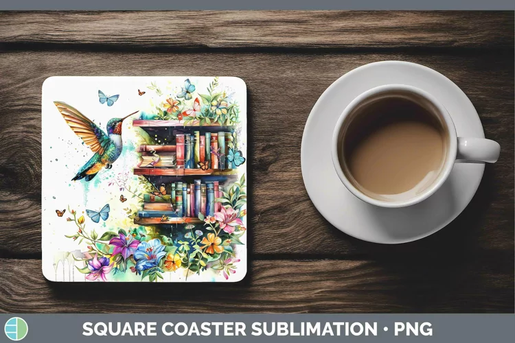 Watercolor Books Hummingbird Square Coaster Sublimation Coas