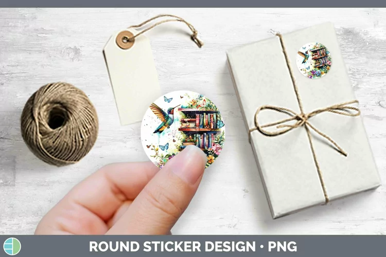 Watercolor Books Hummingbird Stickers | Round Labels Designs