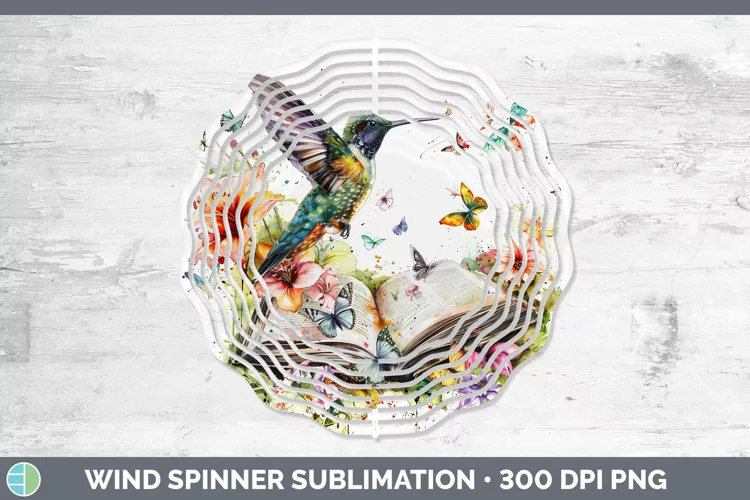 Watercolor Books Hummingbird Wind Spinner Sublimation Spinne