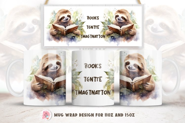 Watercolor Books Mug Wrap For 11 oz and 15 oz