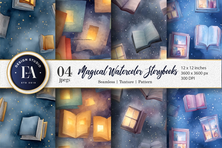 Watercolor Storybooks with Glowing Worlds Digital Paper