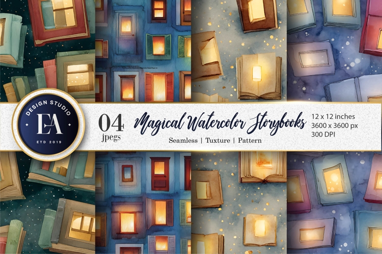 Watercolor Books with Shining Glow Digital Paper