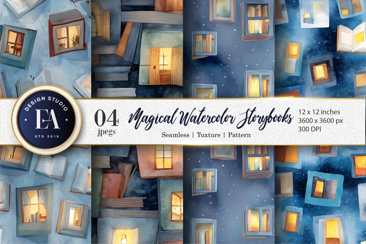 Watercolor Storybooks with Glowing Worlds Digital Paper