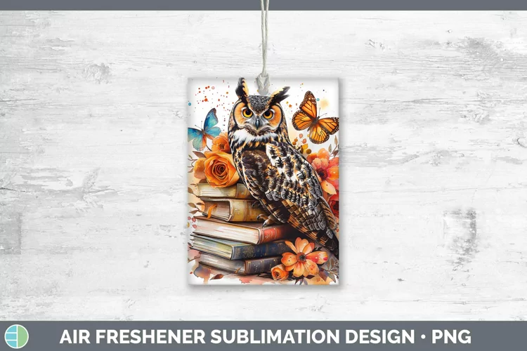 Watercolor Books Owl Air Freshener Sublimation Car Freshener