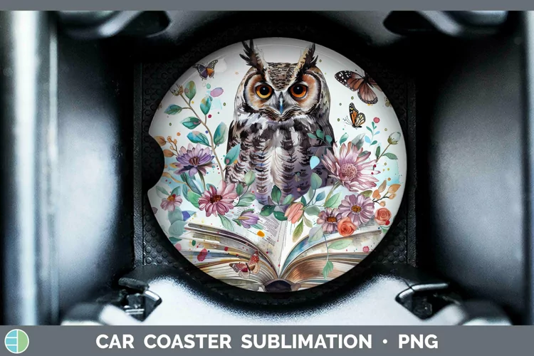Watercolor Books Owl Car Coaster Sublimation Coaster Designs