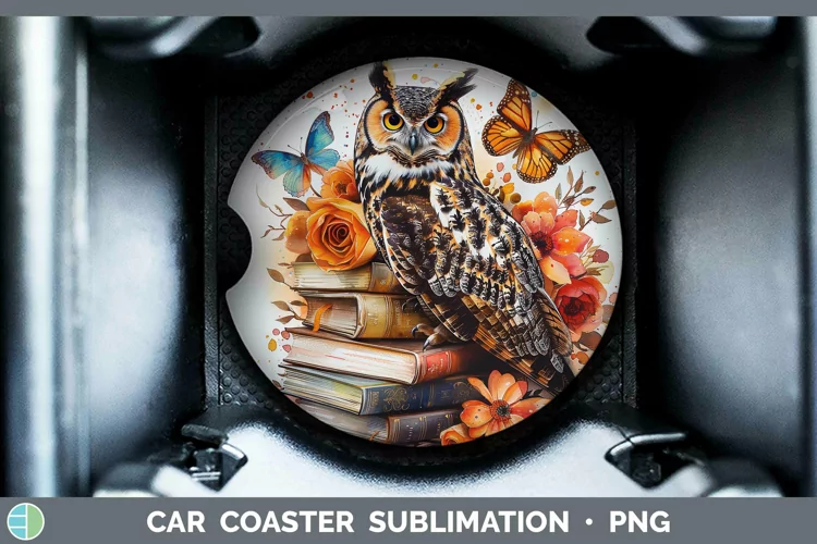 Watercolor Books Owl Car Coaster Sublimation Coaster Designs