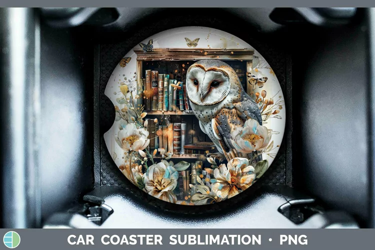 Watercolor Books Owl Car Coaster Sublimation Coaster Designs
