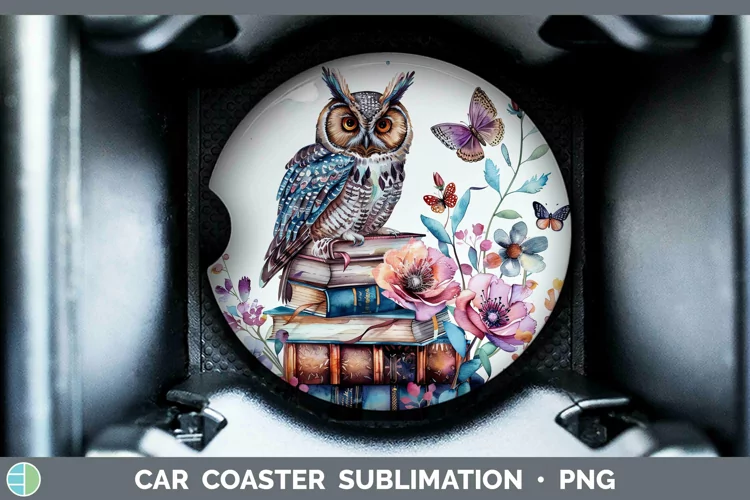 Watercolor Books Owl Car Coaster Sublimation Coaster Designs