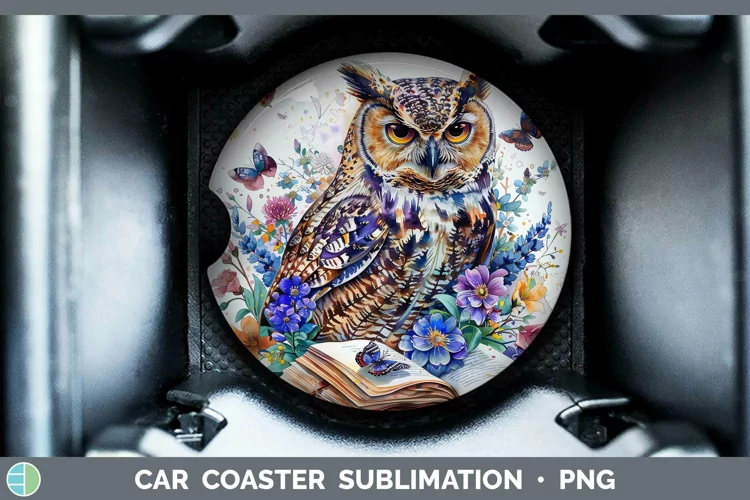 Watercolor Books Owl Car Coaster Sublimation Coaster Designs