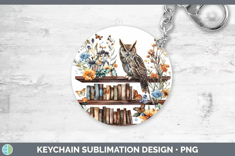 Watercolor Books Owl Keychain Sublimation Keyring Designs