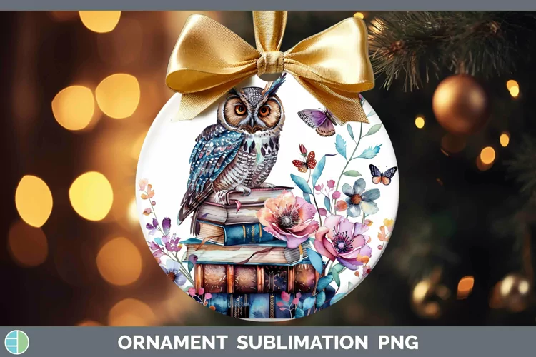 Watercolor Books Owl Ornament Sublimation Bauble Designs
