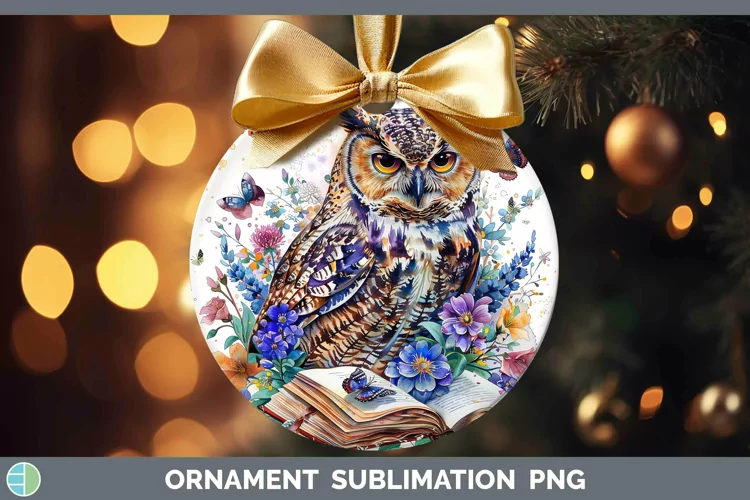 Watercolor Books Owl Ornament Sublimation Bauble Designs