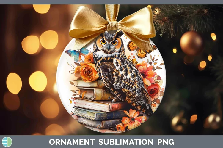 Watercolor Books Owl Ornament Sublimation Bauble Designs