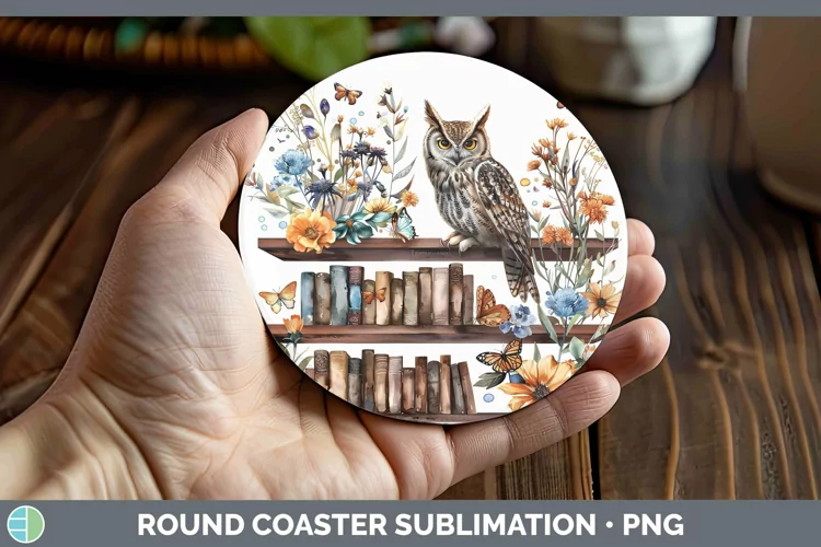 Watercolor Books Owl Round Coaster Sublimation Coaster Desig