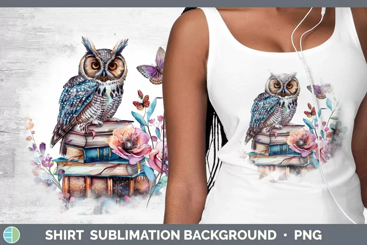 Watercolor Books Owl Shirt Sublimation Sublimation Backgroun