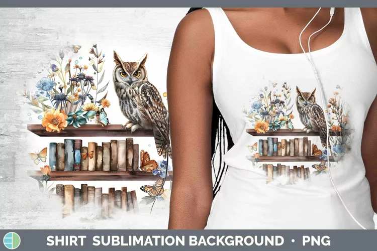 Watercolor Books Owl Shirt Sublimation Sublimation Backgroun