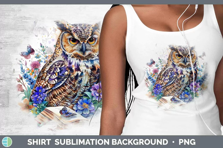 Watercolor Books Owl Shirt Sublimation Sublimation Backgroun