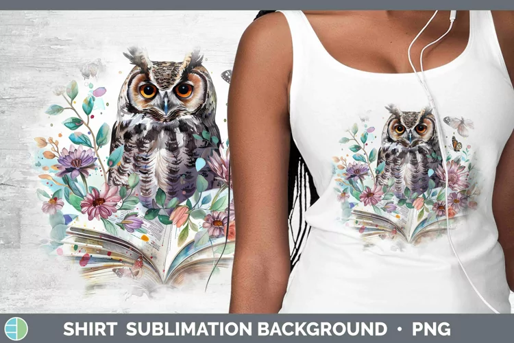 Watercolor Books Owl Shirt Sublimation Sublimation Backgroun
