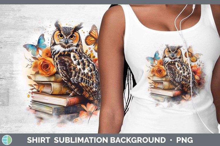 Watercolor Books Owl Shirt Sublimation Sublimation Backgroun