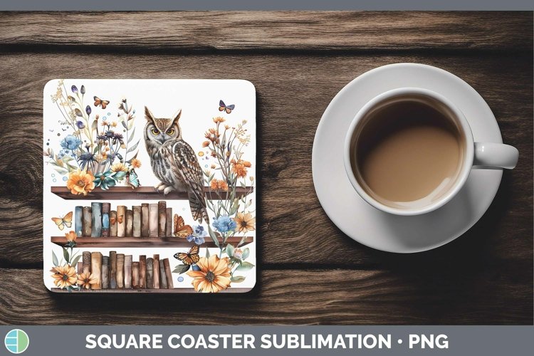 Watercolor Books Owl Square Coaster Sublimation Coaster Desi
