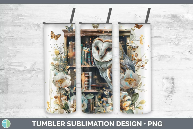 Watercolor Books Owl Tumbler Sublimation 20 oz Skinny Tumble