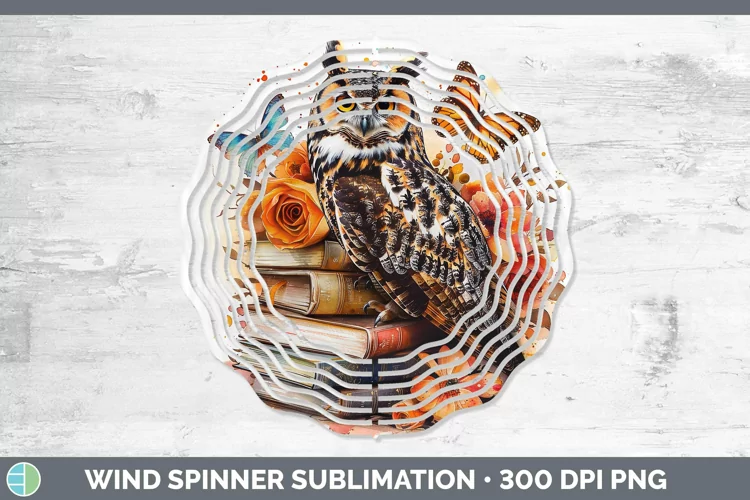 Watercolor Books Owl Wind Spinner Sublimation Spinner Design