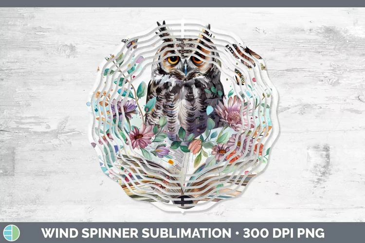 Watercolor Books Owl Wind Spinner Sublimation Spinner Design